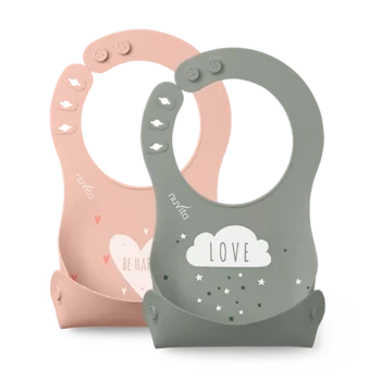 Nuvita Squashy Bavaglino Arrotolabile in Silicone 2 Pezzi English Rose e Sage Green